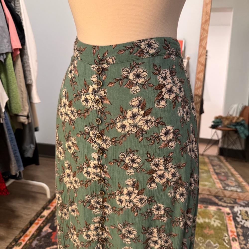 Earthbound Trading Co. Teal Floral Maxi Skirt Small - Picture 3 of 10